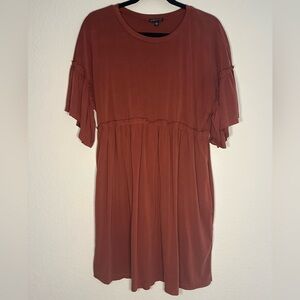 MCM Rust Tiered Short-Sleeve Midi Dress